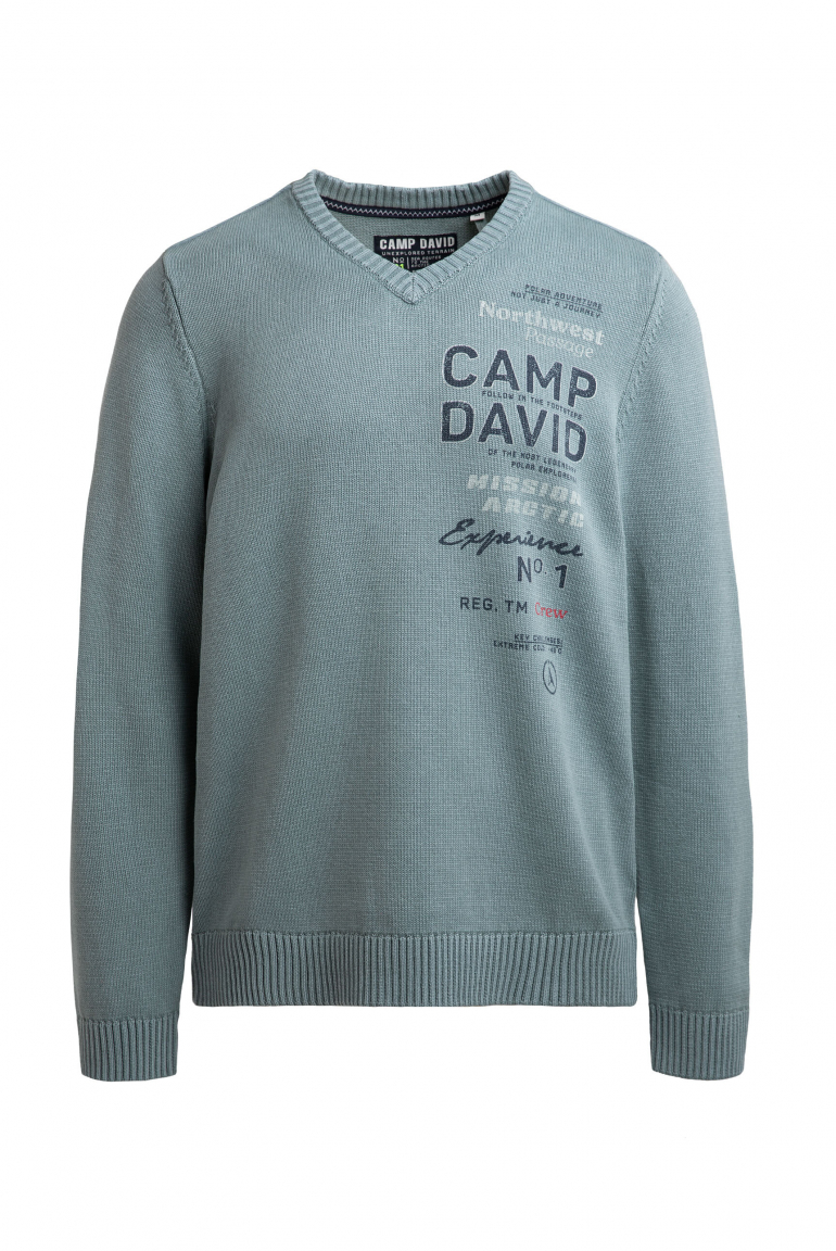 Pullover V-Neck mit Logo Print und Tapes teal