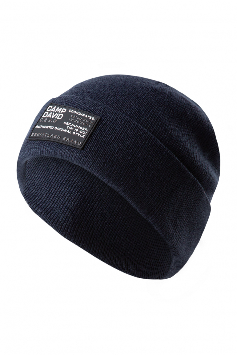 Rippstrickmütze mit Label Patch blue navy