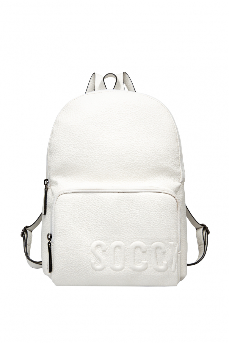 Rucksack aus genarbtem Lederimitat mit Logo-Prägung ivory