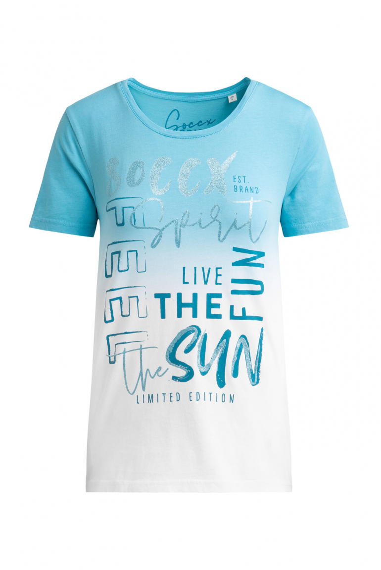 Rundhalsshirt Dip Dye mit Glitter Print ocean flash