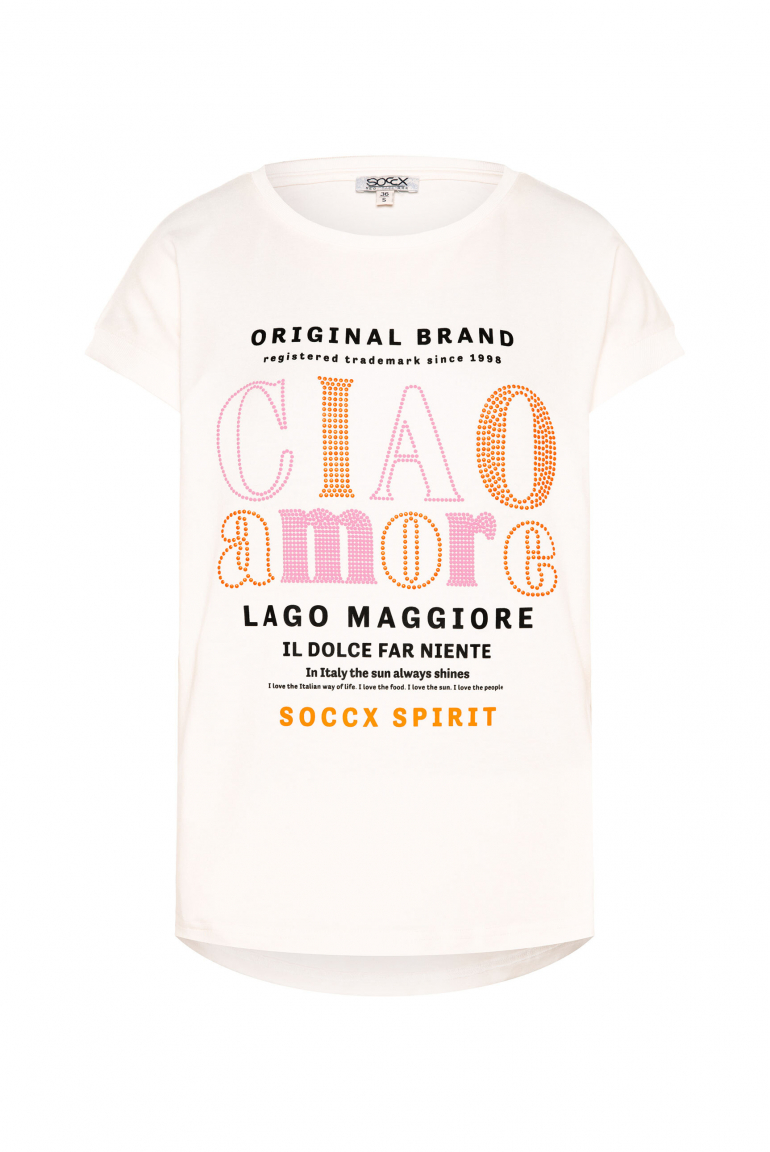 Rundhalsshirt mit buntem Wording ivory