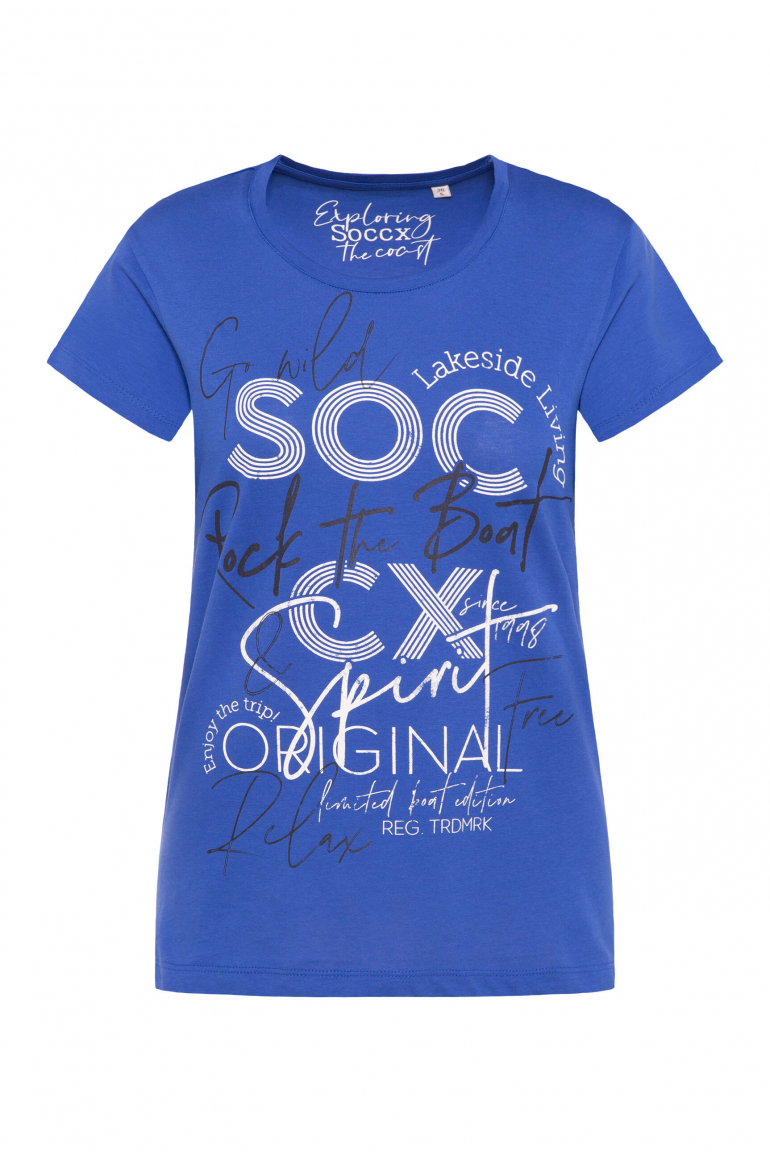 Rundhalsshirt mit Logo Print signal blue