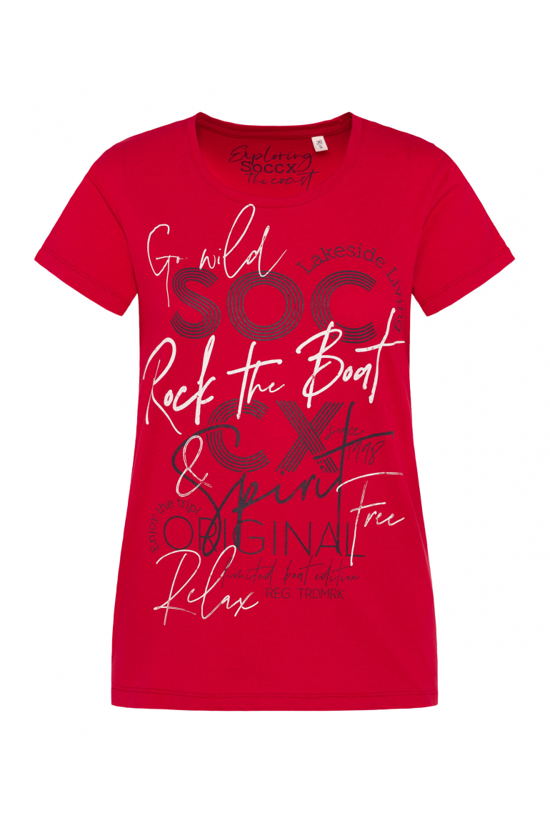 Rundhalsshirt mit Logo Print royal red
