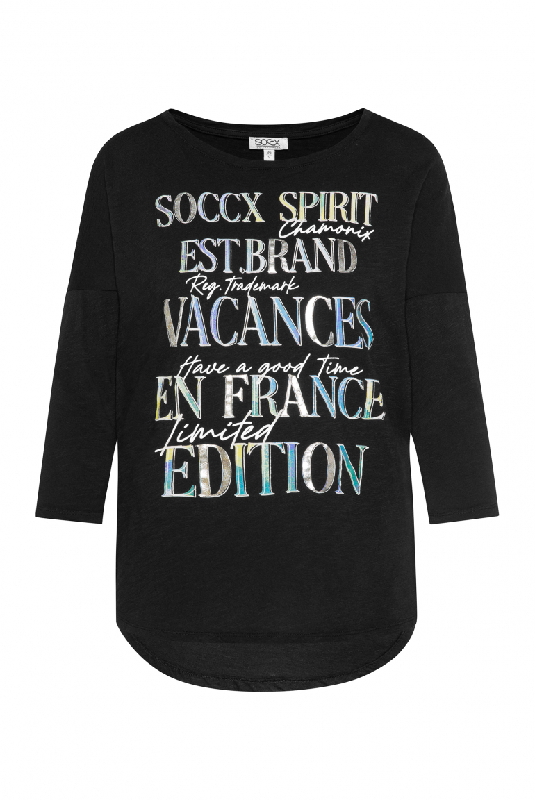 Shirt mit 3/4-Ärmeln und buntem Wording Print black