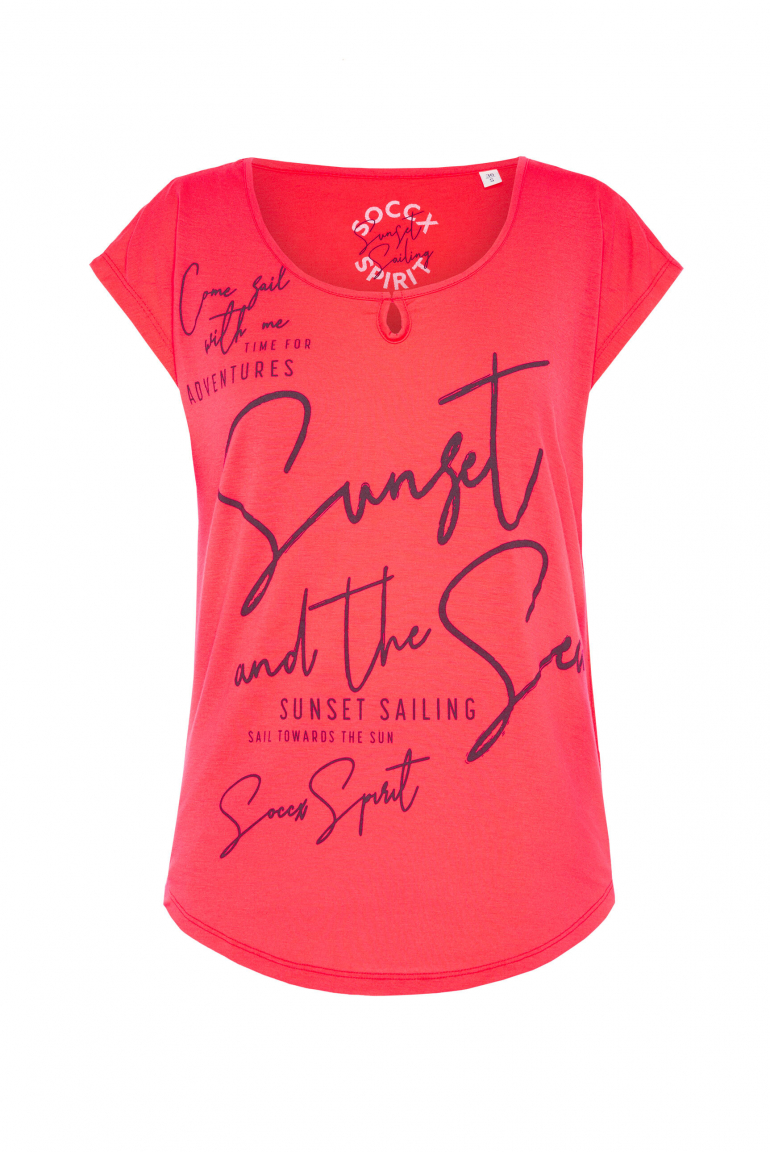 Shirt mit tonigem Glossy Wording Print flashy red