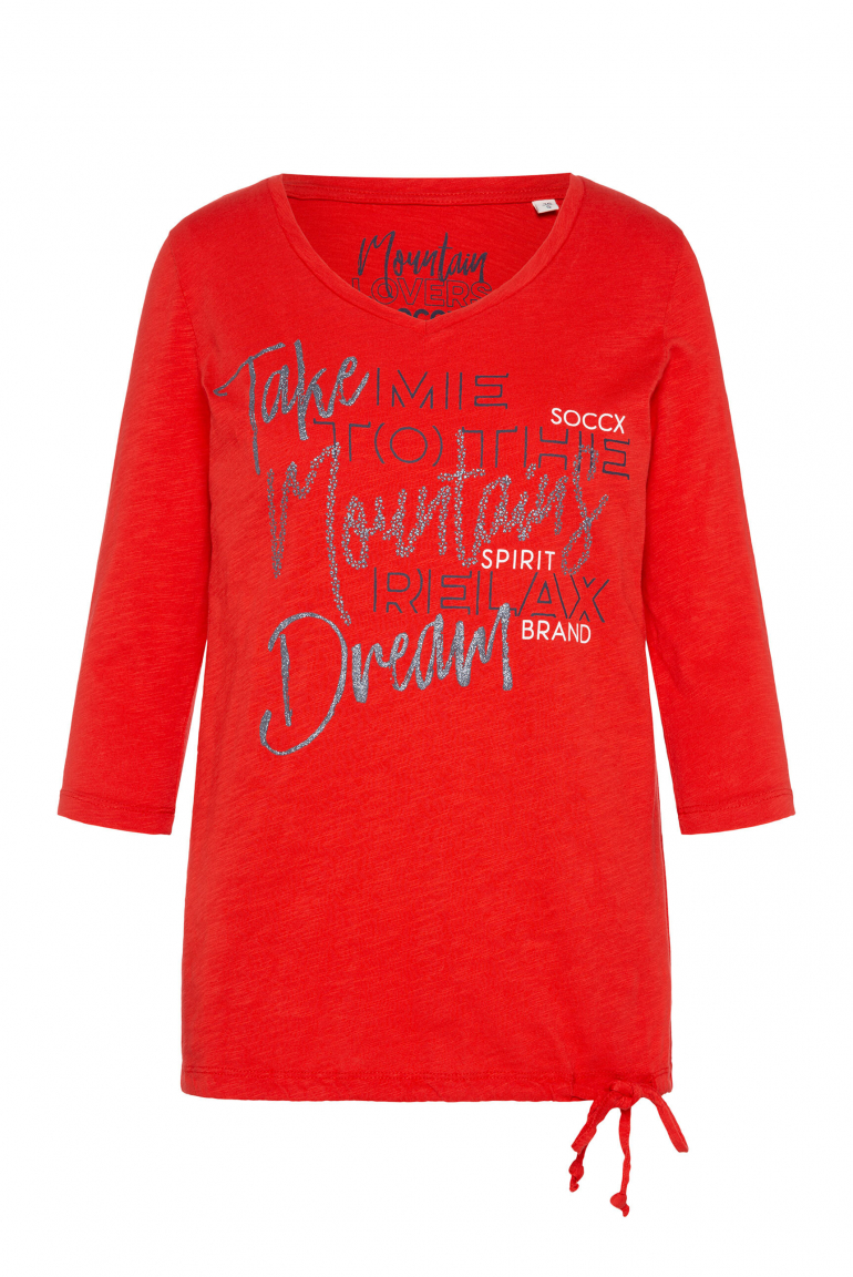 Shirt mit V-Ausschnitt und Tunnelzugband im Saum speed red