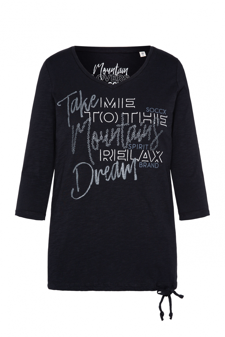 Shirt mit V-Ausschnitt und Tunnelzugband im Saum blue navy