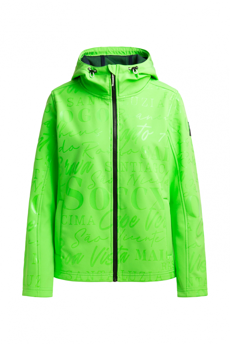 Softshelljacke mit Kapuze und Glossy All Over Print neon leaf