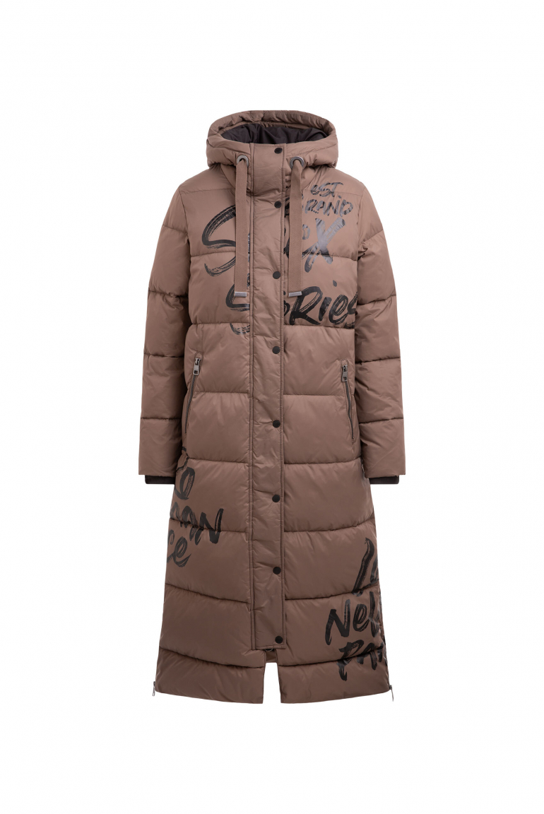 Steppmantel mit Kapuze und Logo Prints