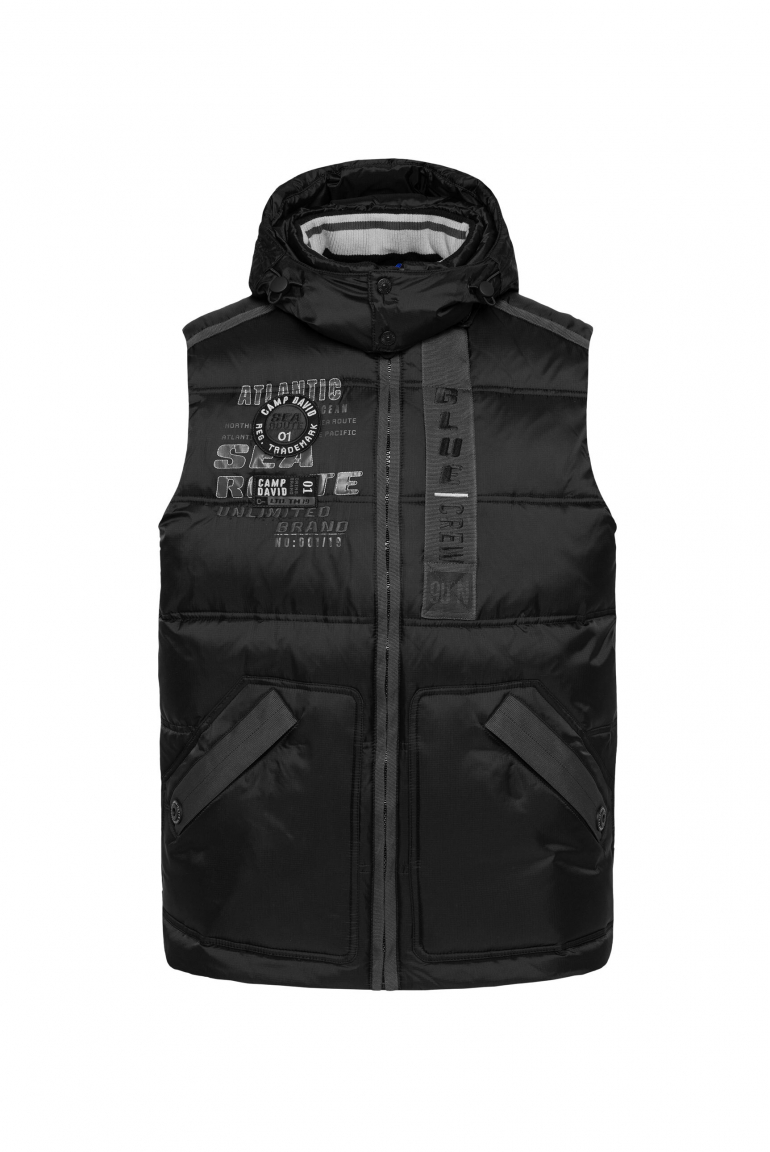 Steppweste mit Tapes, Artworks und Kapuze black