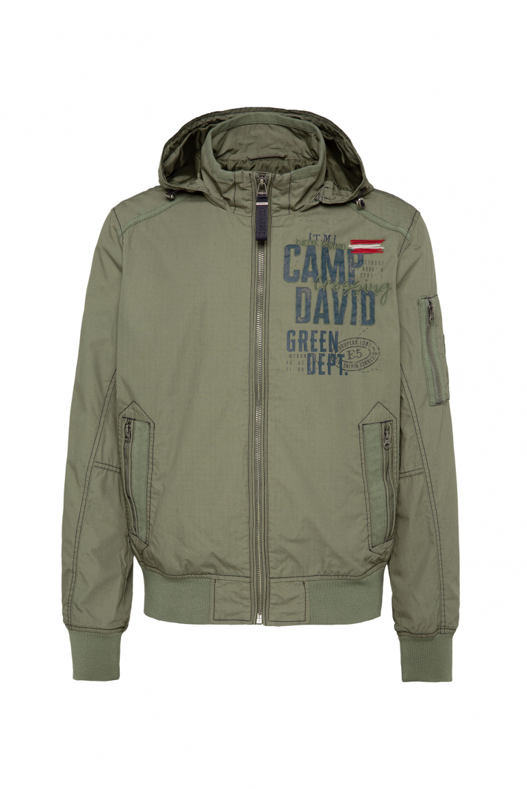 Stone Washed Blouson mit Kapuze und Artworks sage green