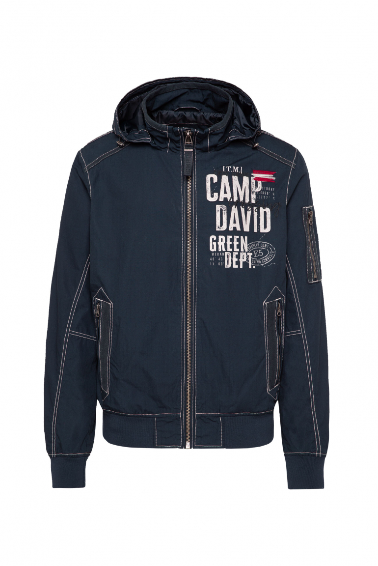 Stone Washed Blouson mit Kapuze und Artworks deep water