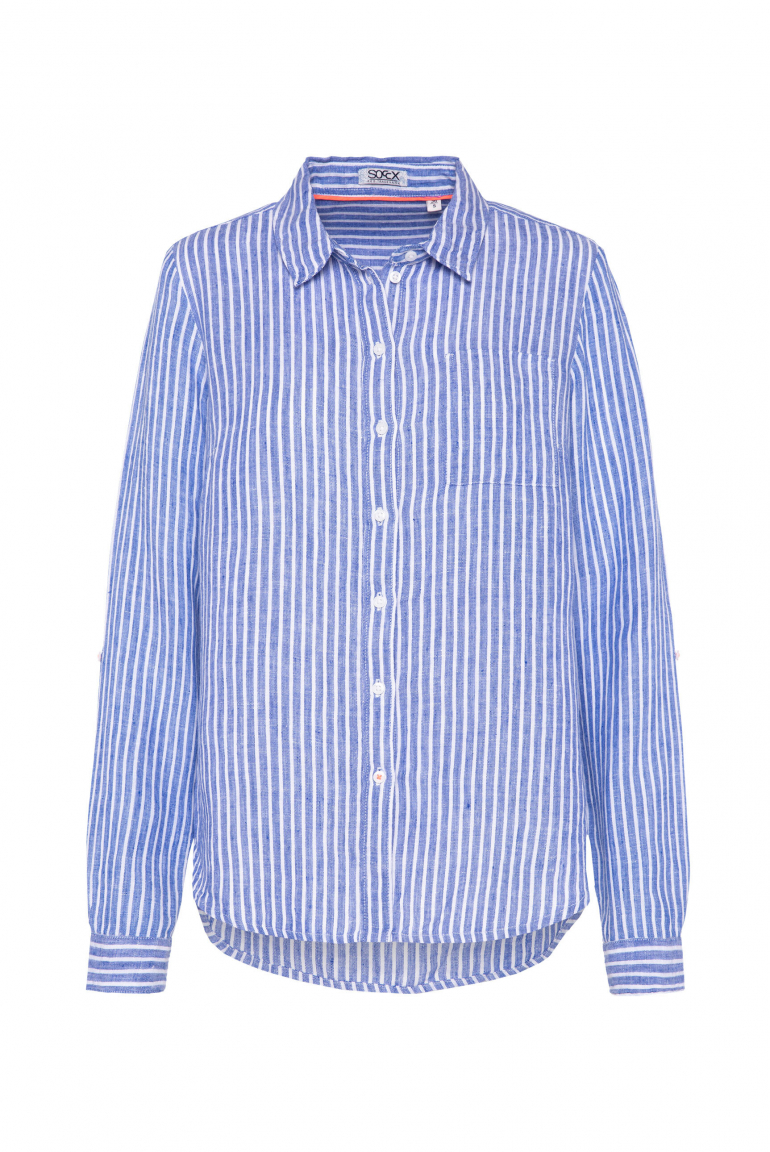 Streifenbluse aus Leinen mit Logo Print vividblue