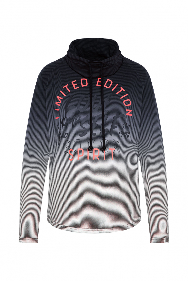 Streifenshirt mit hohem Kragen und Dip-Dye-Effekt black