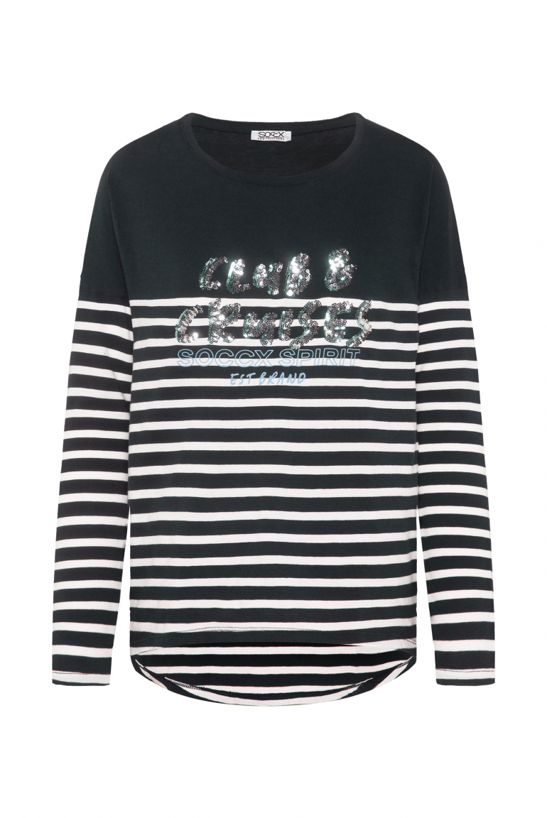 Streifenshirt mit Pailletten-Wording blue navy