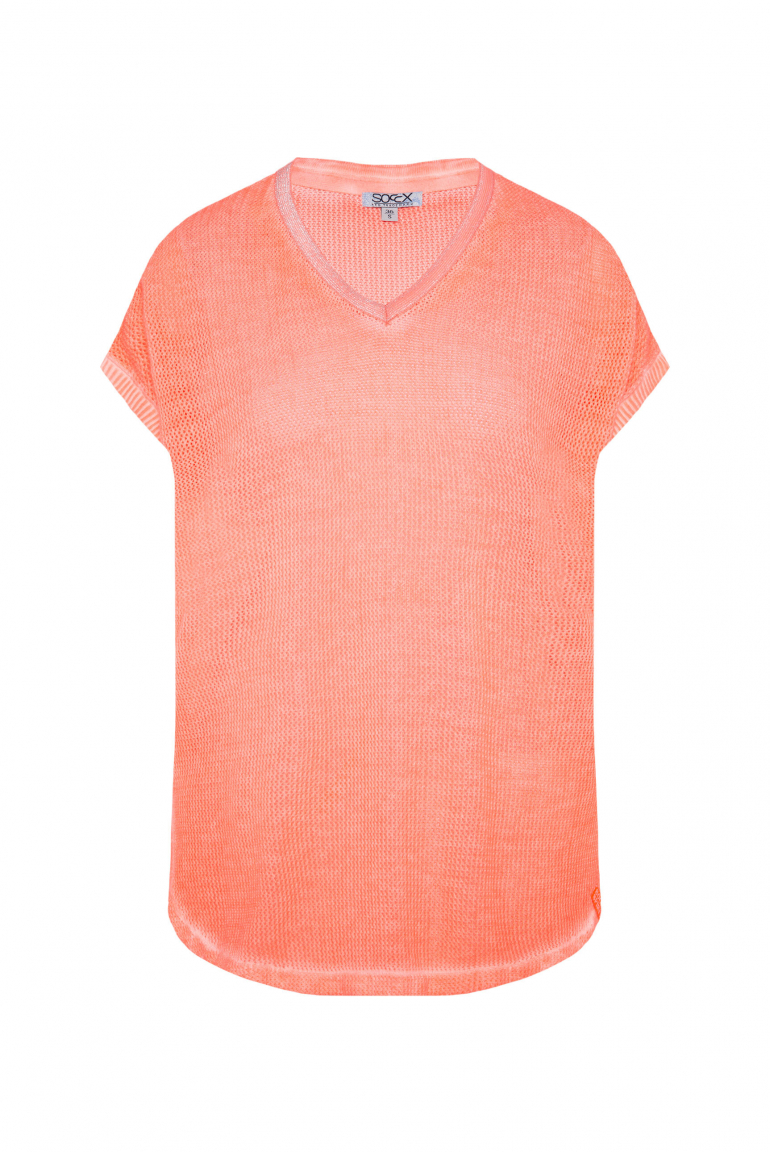 Strickshirt mit Meshstruktur und Rücken-Print electric orange