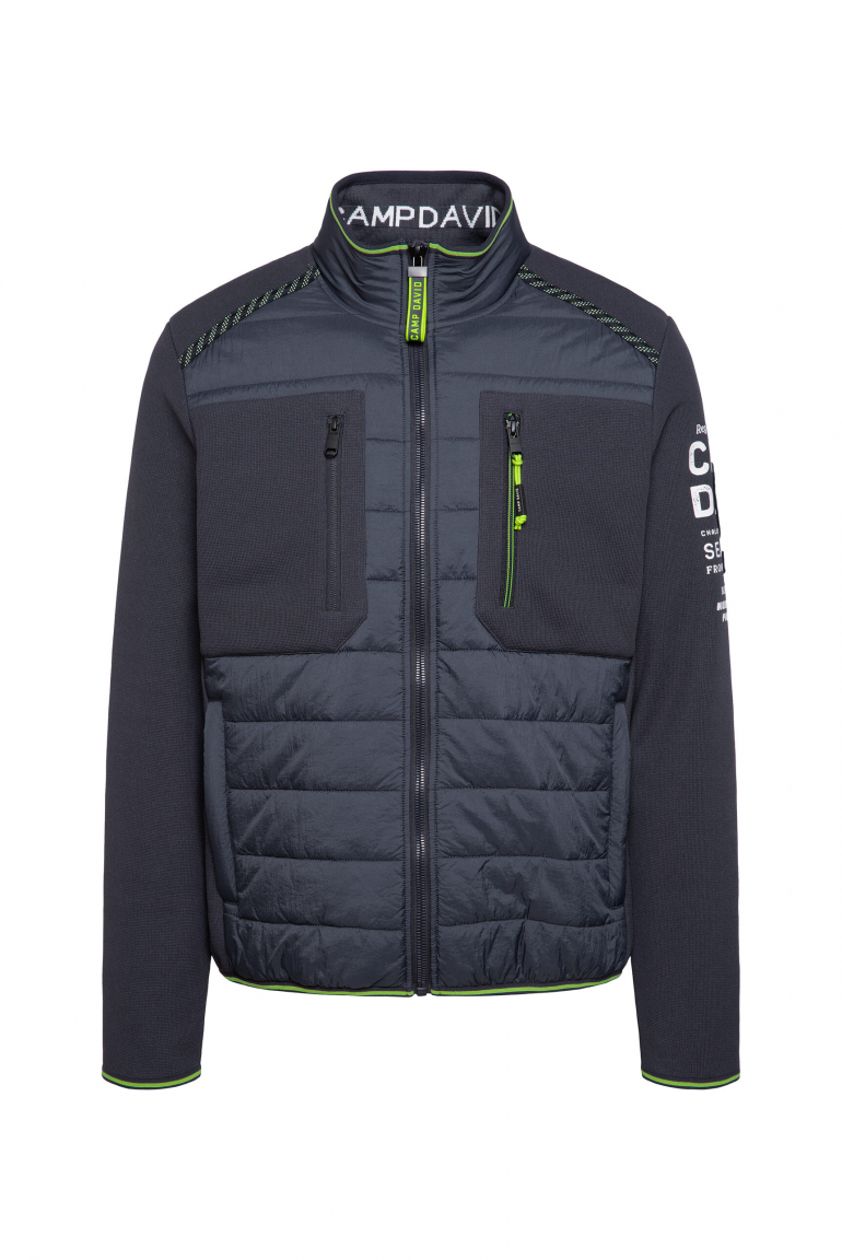 Strukturierte Fleecejacke im Materialmix navy