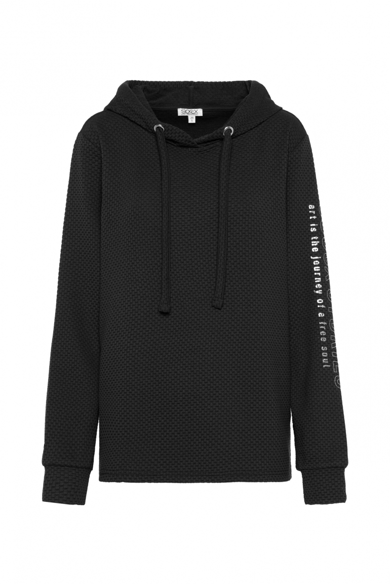 Strukturierter Hoodie mit Ärmel-Print black