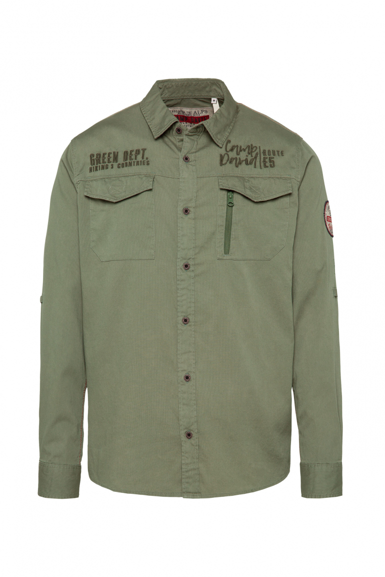 Strukturiertes Cargohemd mit Logo-Stickereien sage green