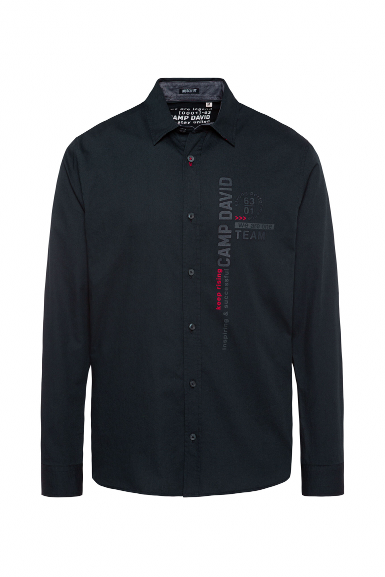 Strukturiertes Langarmhemd mit Rubber Prints blue navy