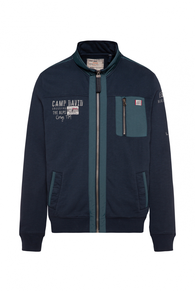Sweatjacke im Materialmix mit Artworks deep water