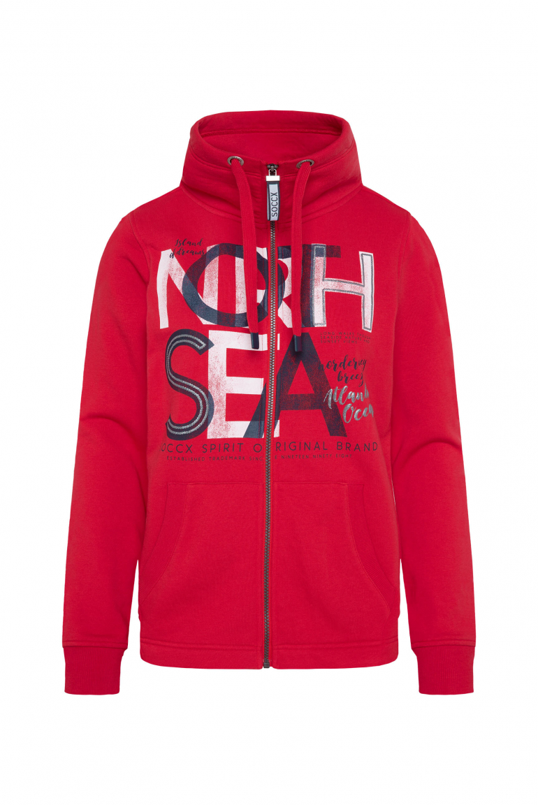 Sweatjacke mit hohem Kragen und Artwork flag red