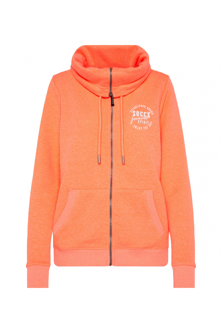 Sweatjacke mit hohem Kragen und Rücken-Artwork neon orange