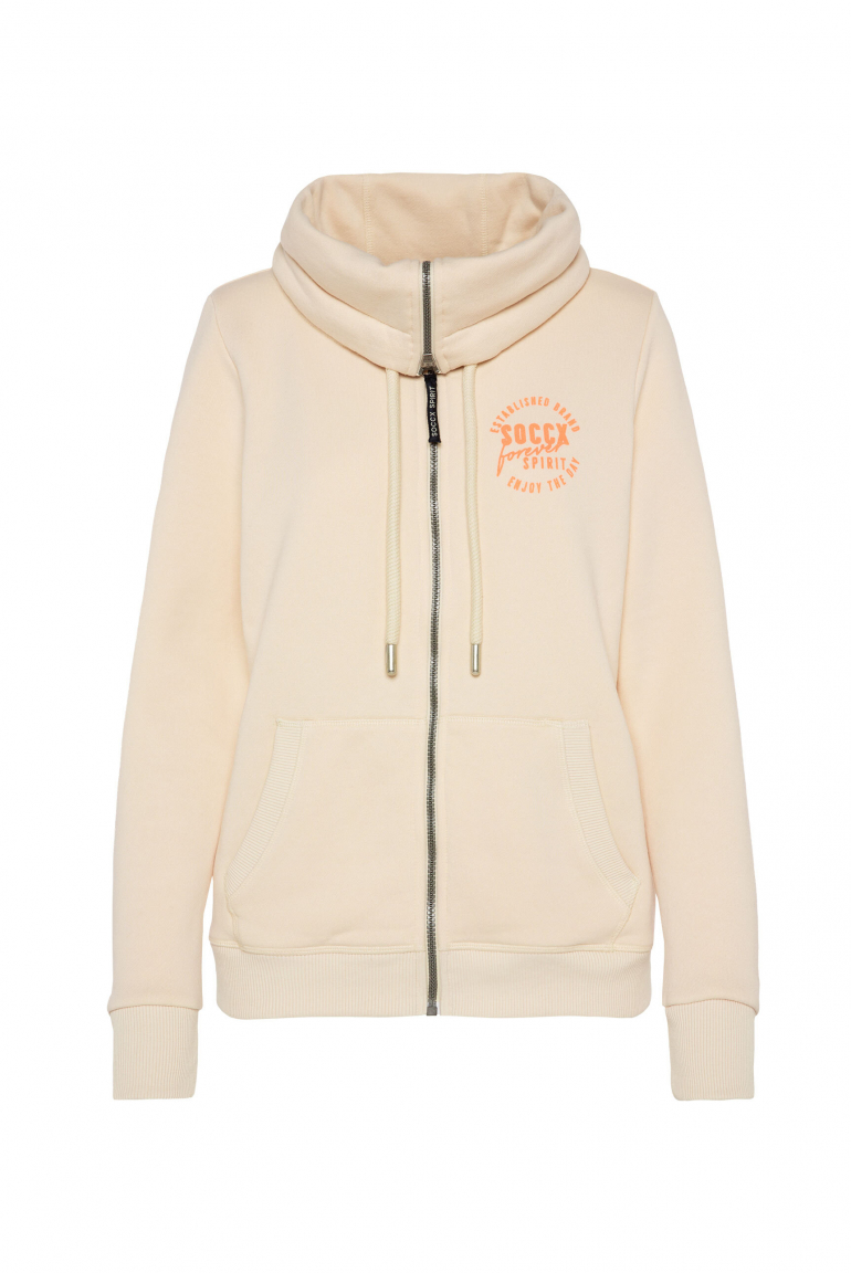 Sweatjacke mit hohem Kragen und Rücken-Artwork cream