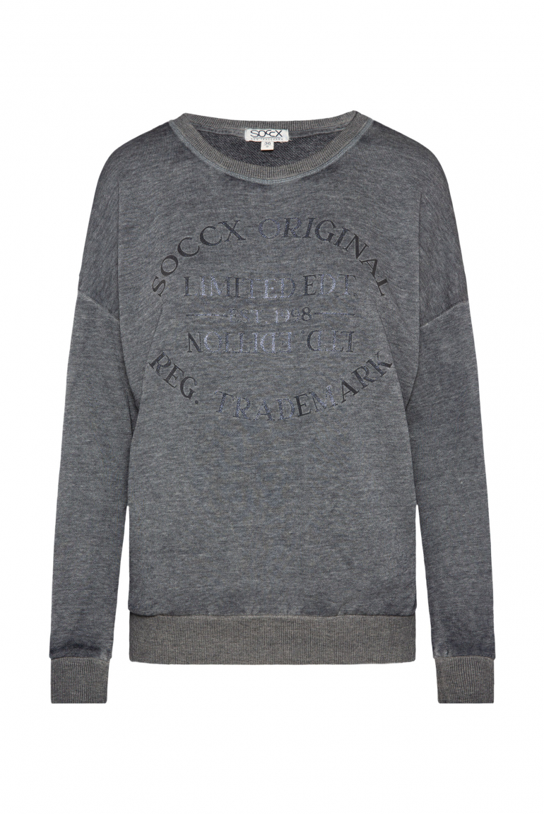 Sweatshirt mit Ausbrenner-Effekten und Print blue navy