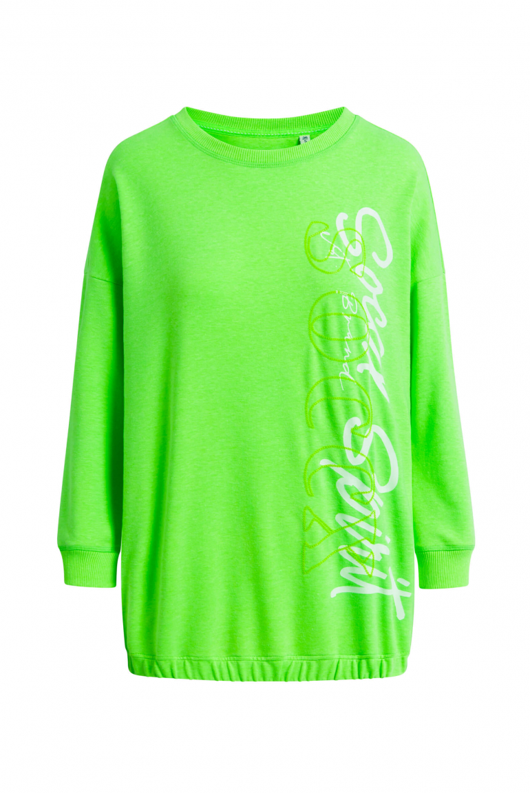 Sweatshirt mit Gummizugsaum und Pailletten-Logo neon leaf