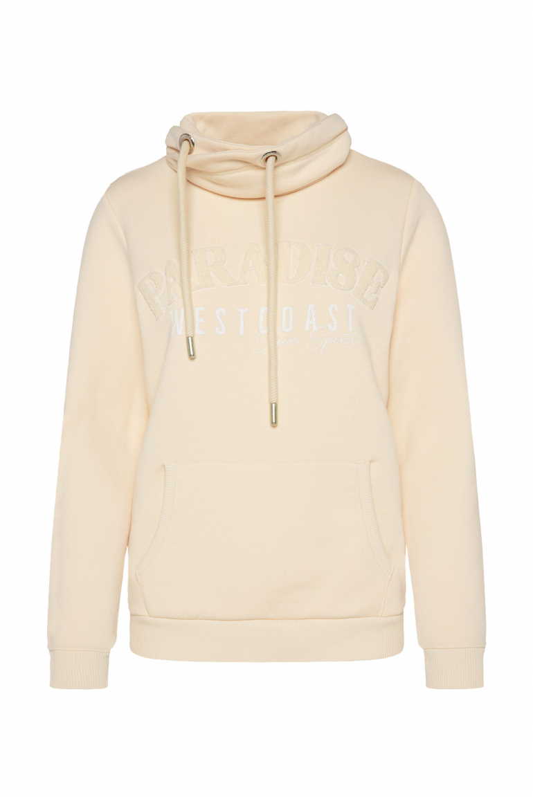 Sweatshirt mit hohem Kragen und Frottee-Artwork cream