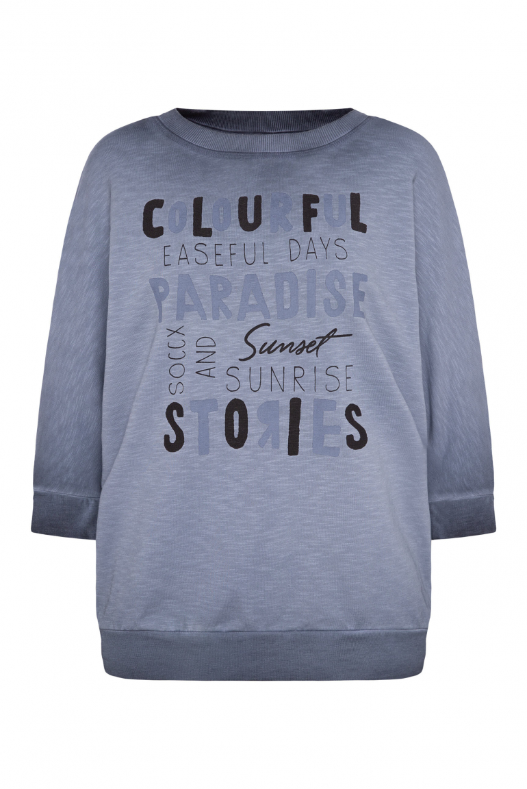 Sweatshirt mit verkürzten Ärmeln und Wording Print blue grey