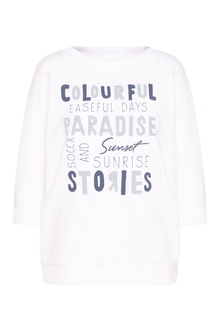 Sweatshirt mit verkürzten Ärmeln und Wording Print opticwhite