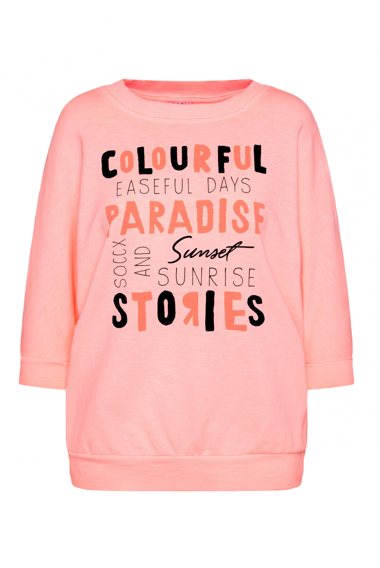 Sweatshirt mit verkürzten Ärmeln und Wording Print neon flame
