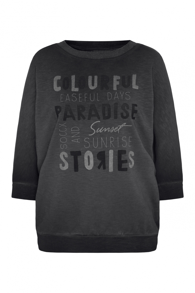 Sweatshirt mit verkürzten Ärmeln und Wording Print black