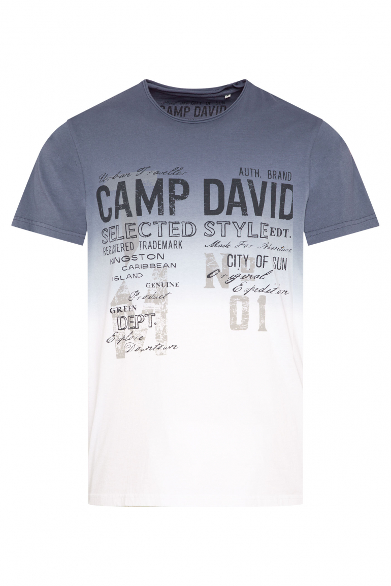 T-Shirt Dip Dye mit Used Print blue grey