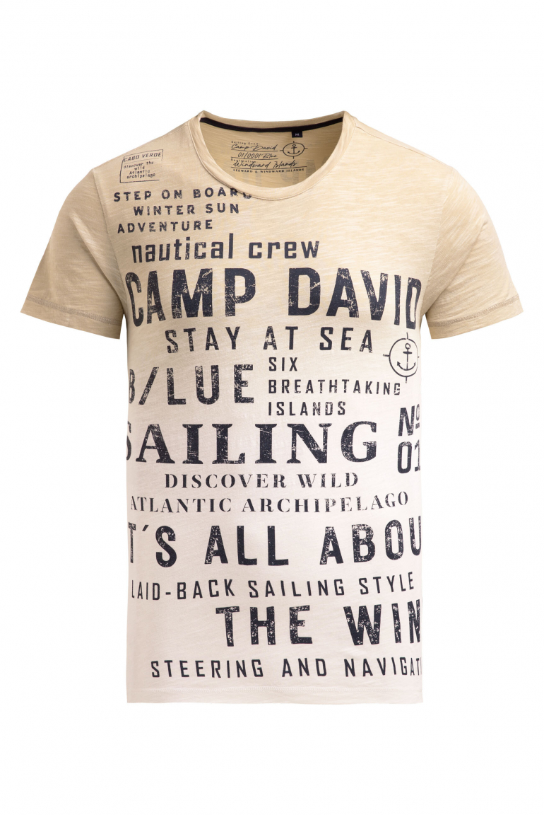 T-Shirt Dip Dye mit Wording Prints sea sand