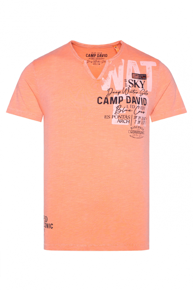 T-Shirt im Used Look mit Prints speed orange