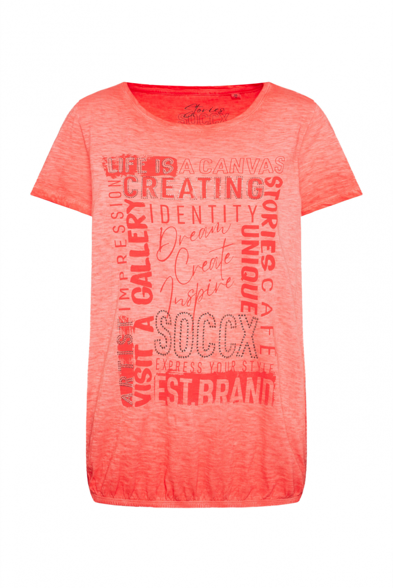 T-Shirt mit Artwork und Elastiksaum juicy coral