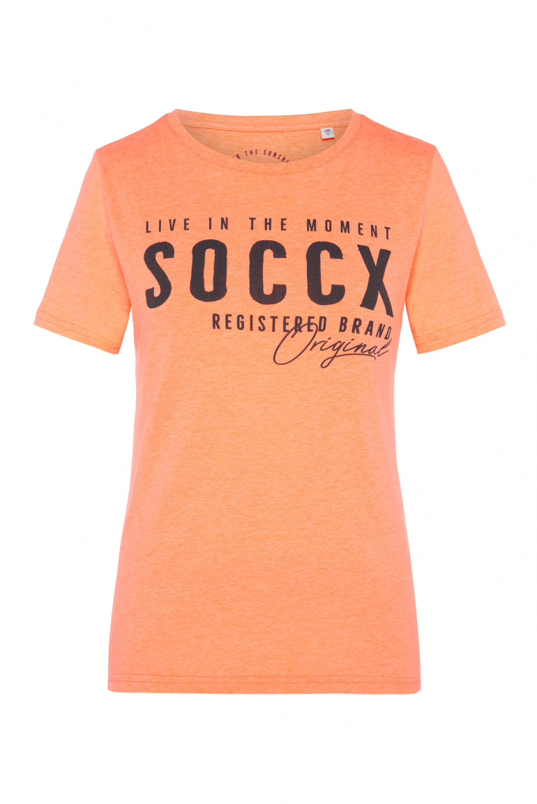 T-Shirt mit Rundhalsausschnitt und Logo Print neon orange