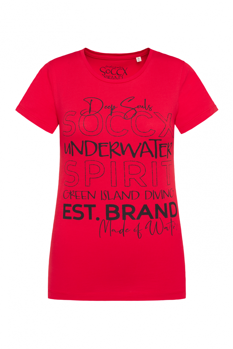 T-Shirt mit Rundhalsausschnitt und Logo Print speed red