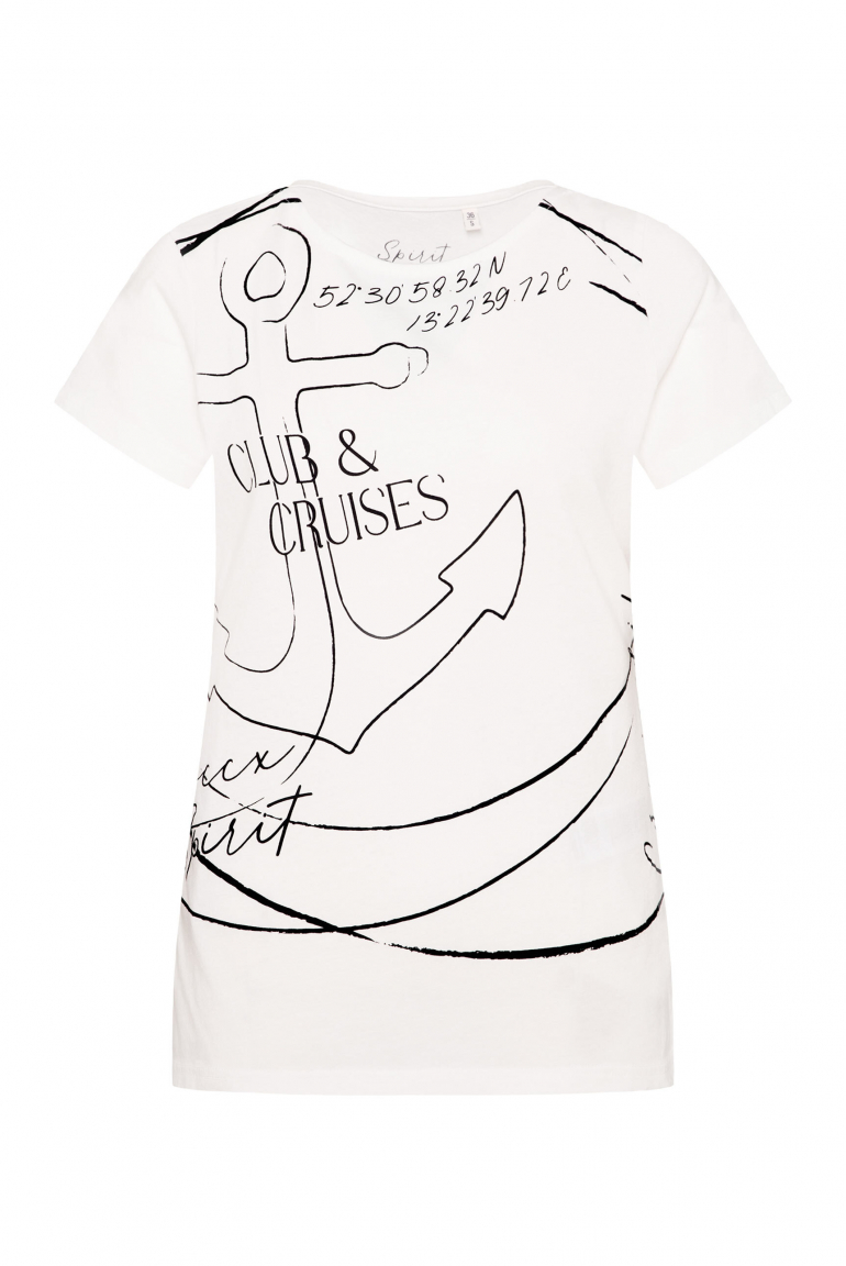 T-Shirt mit U-Bootausschnitt und Artwork ivory