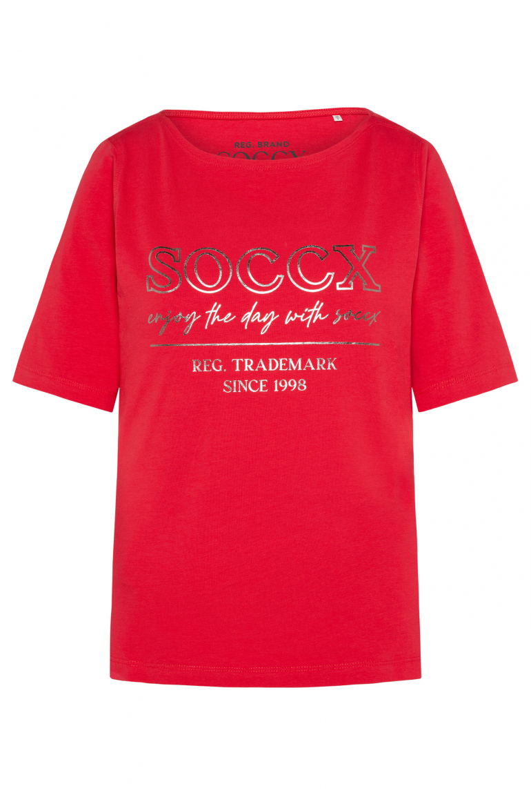 T-Shirt mit U-Bootausschnitt und Print clear red