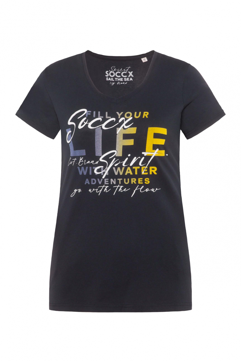 T-Shirt mit V-Ausschnitt und Artwork blue navy