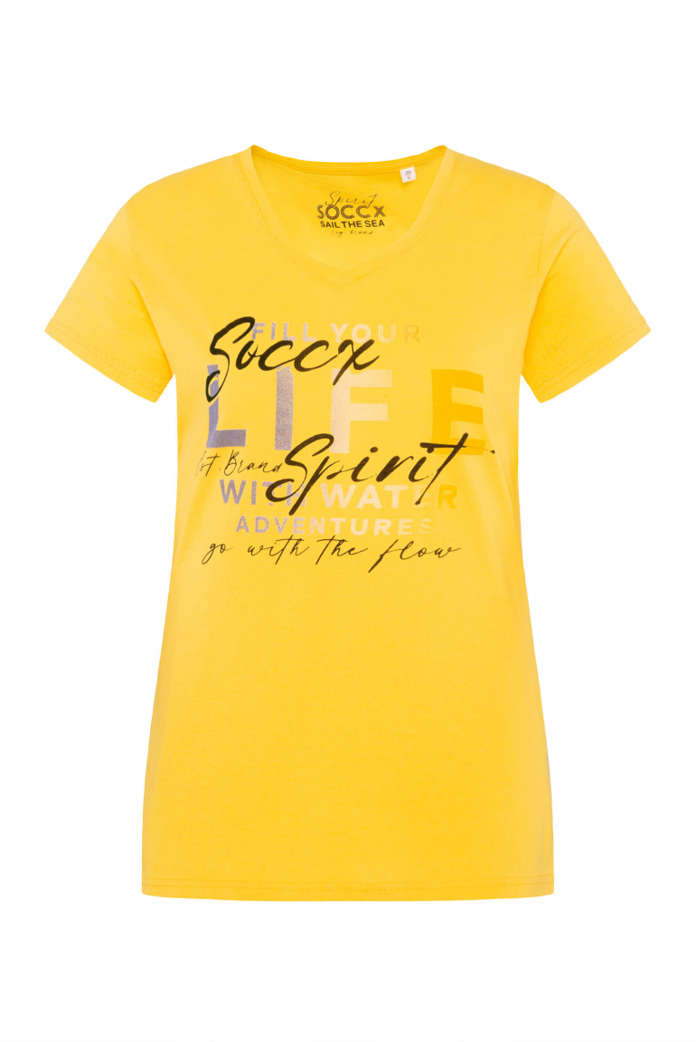 T-Shirt mit V-Ausschnitt und Artwork golden honey