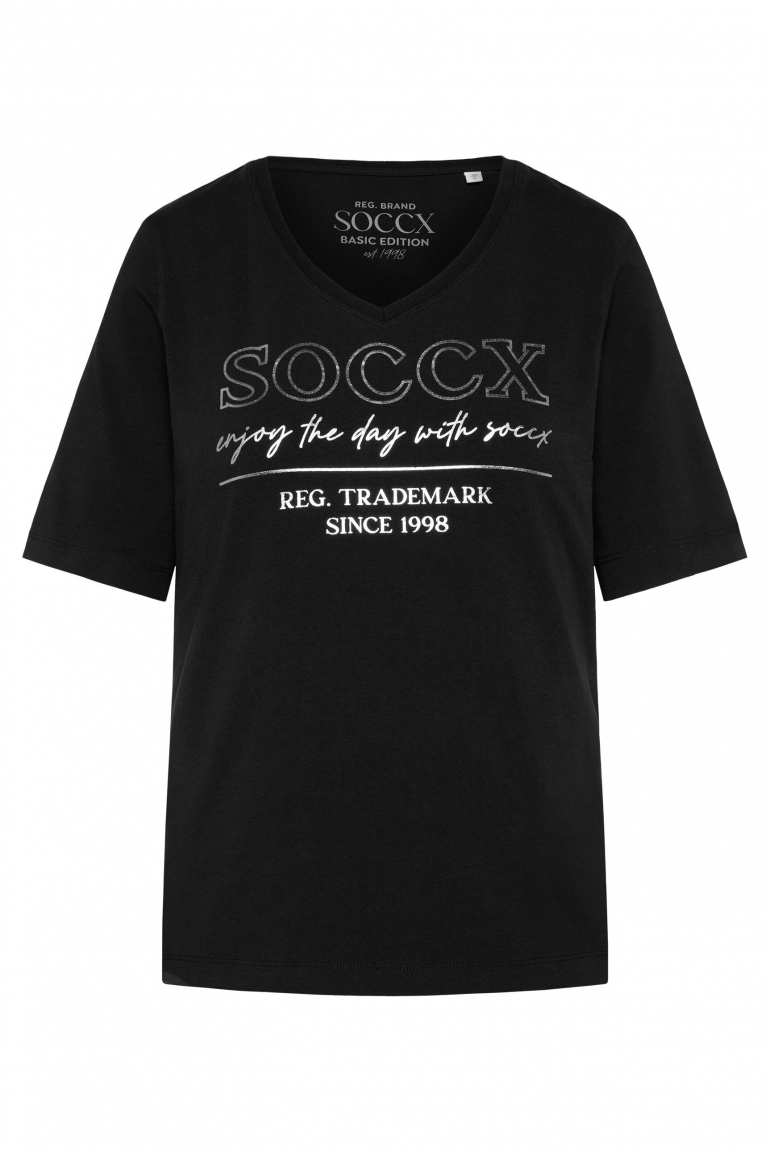 T-Shirt mit V-Ausschnitt und Print black
