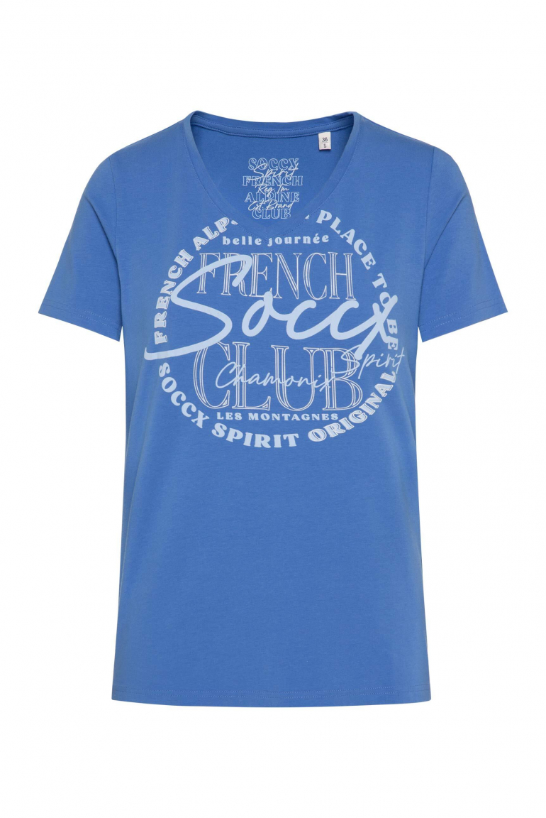 T-Shirt mit V-Ausschnitt und Print vividblue