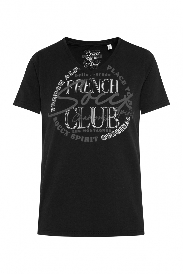 T-Shirt mit V-Ausschnitt und Print black