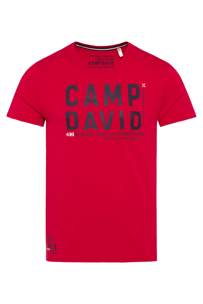 T-Shirt mit V-Neck und Rubber Prints rising red