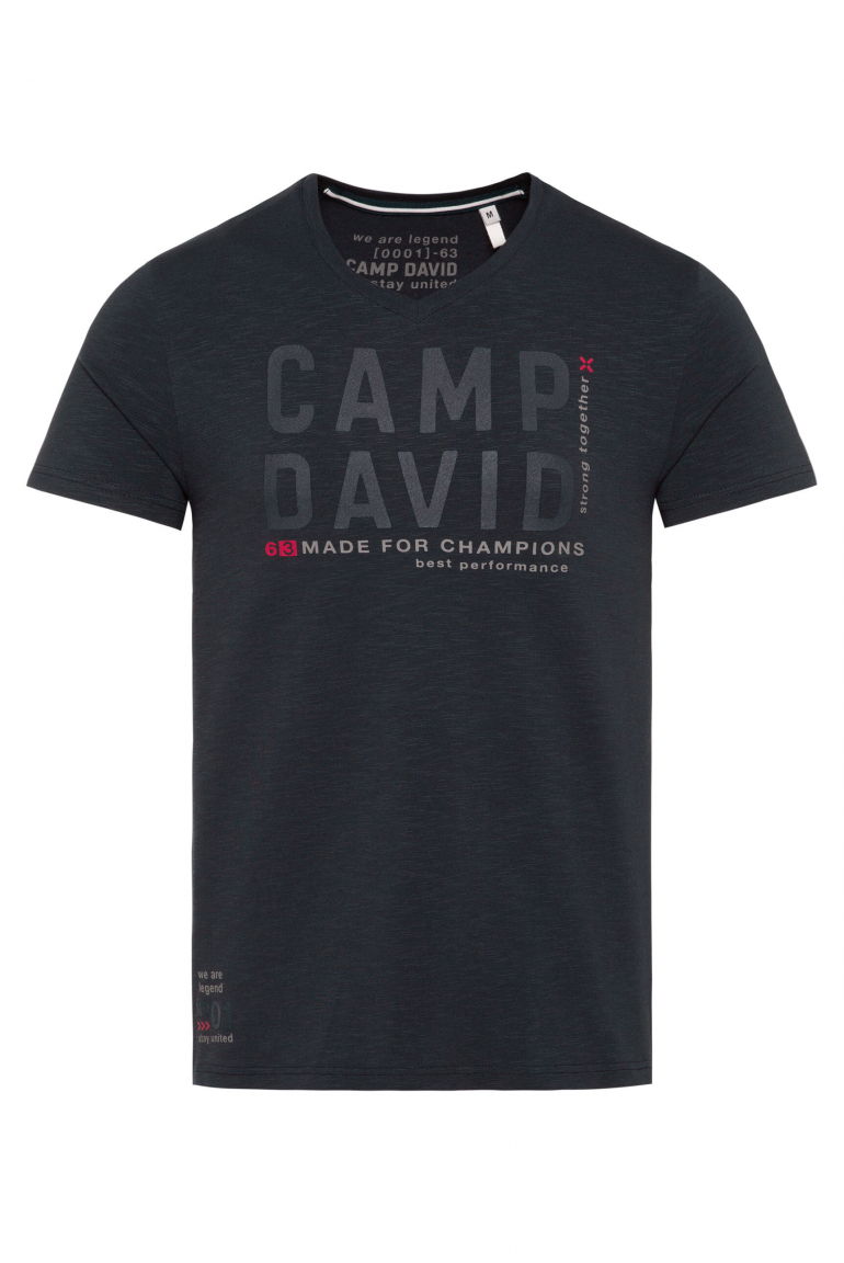 T-Shirt mit V-Neck und Rubber Prints blue navy